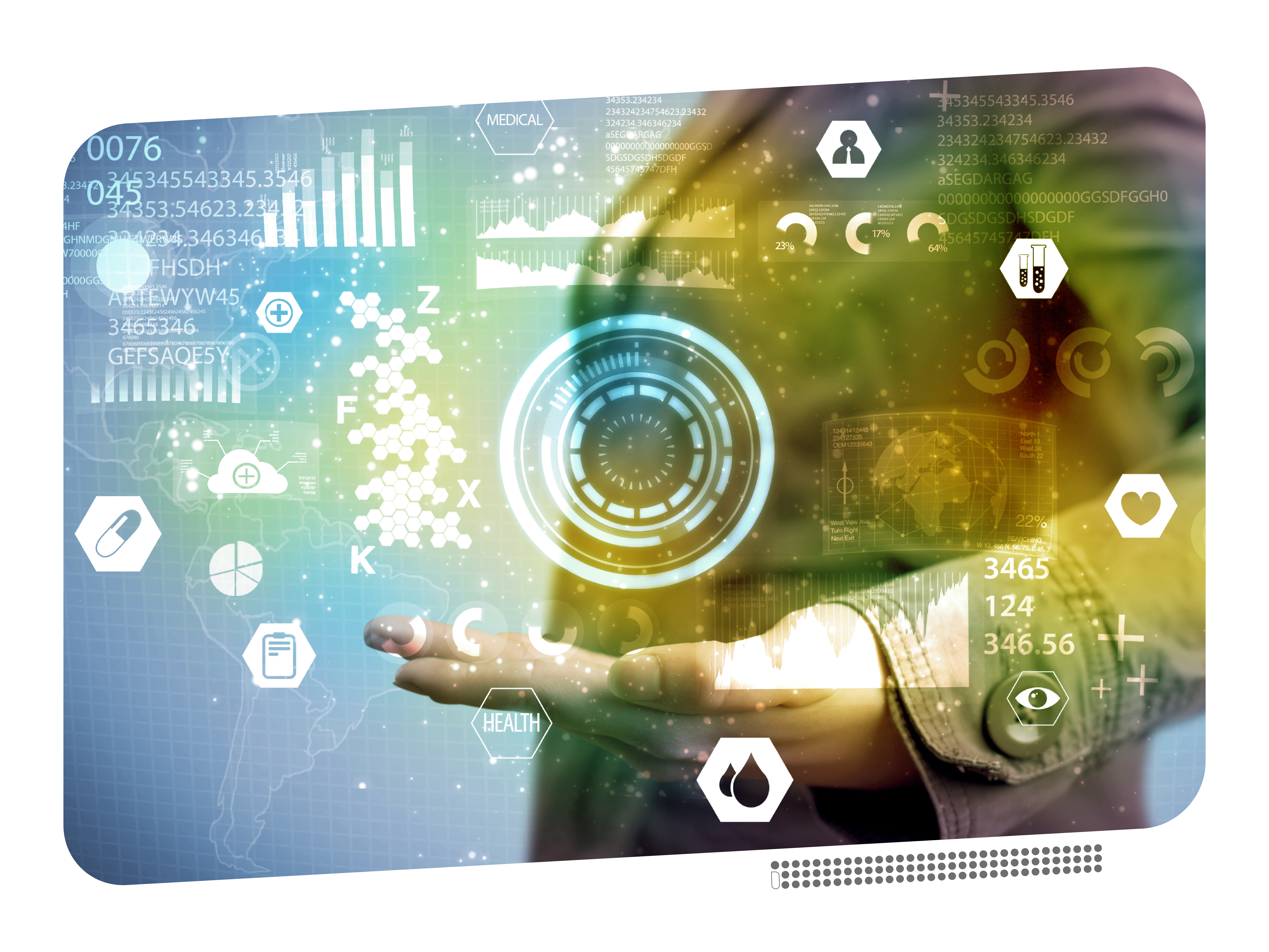Digitale Transformation: Hand hält Hologramm mit Symbolen für Cloud, Daten und Sicherheit