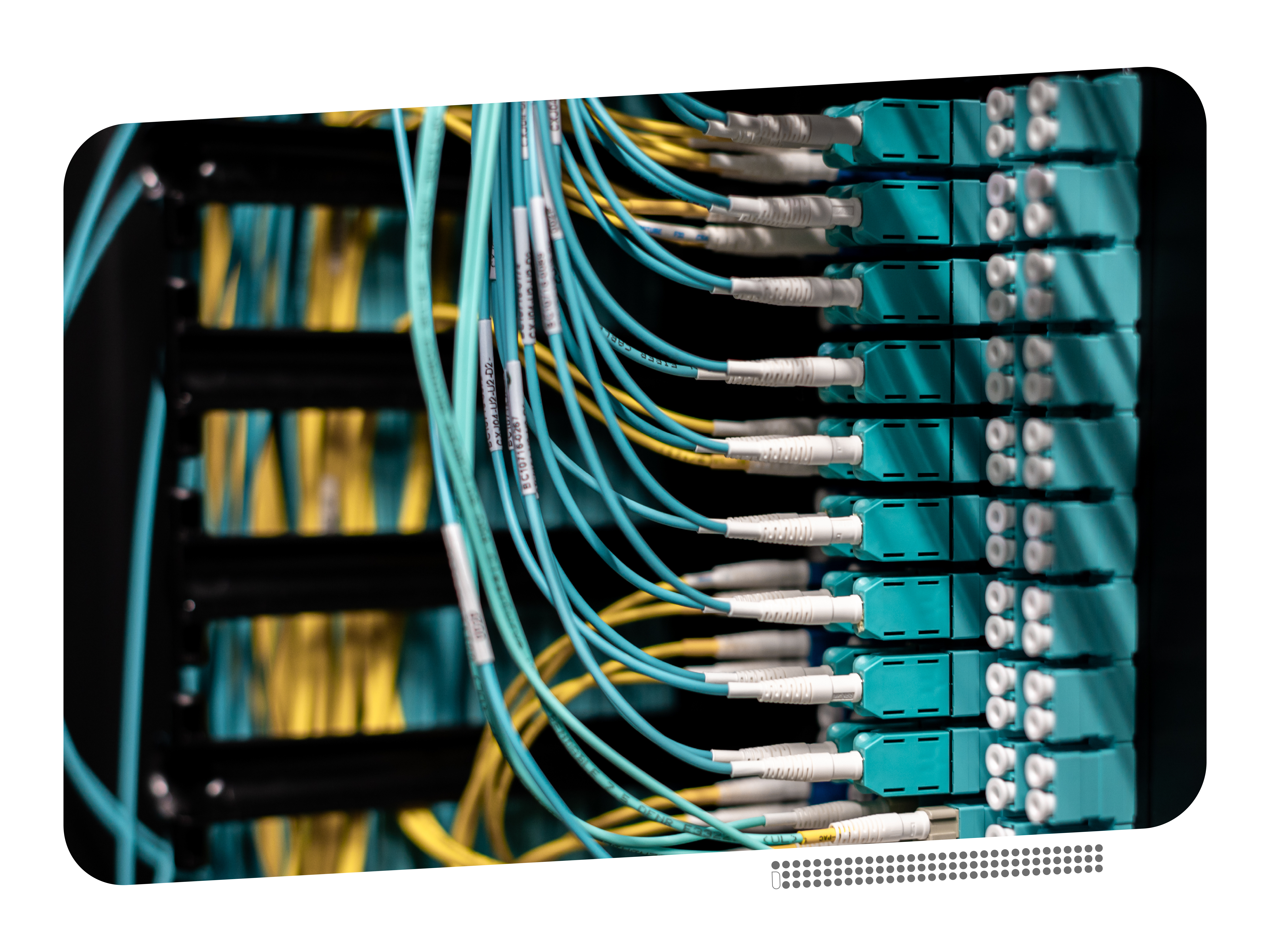 Glasfaser-Patchpanel mit Netzwerkkabeln im Serverraum